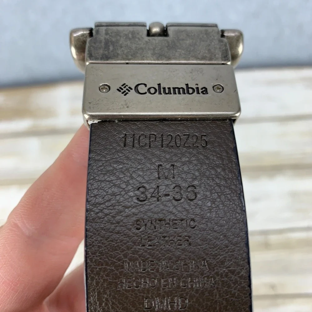Columbia Belt Mens M 34-36 Black Brown Reversible Synthetic Leather 11CP120Z25